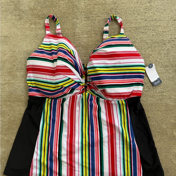 Cacique Other - $78 Swim By Cacique 42 H Balconette Stripes Tankini Swimsuit Top Underwire NWT